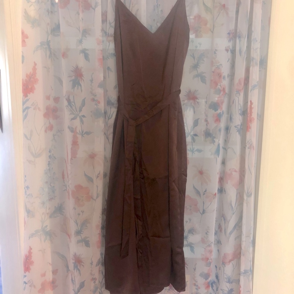 Satin A-line dress in chocolate brown